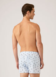 Men's Classic Boxer Short in White/Blue Sports Print