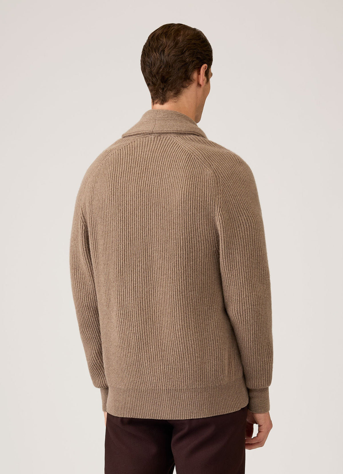 Men's Lambswool Cashmere Shawl Cardigan in Taupe