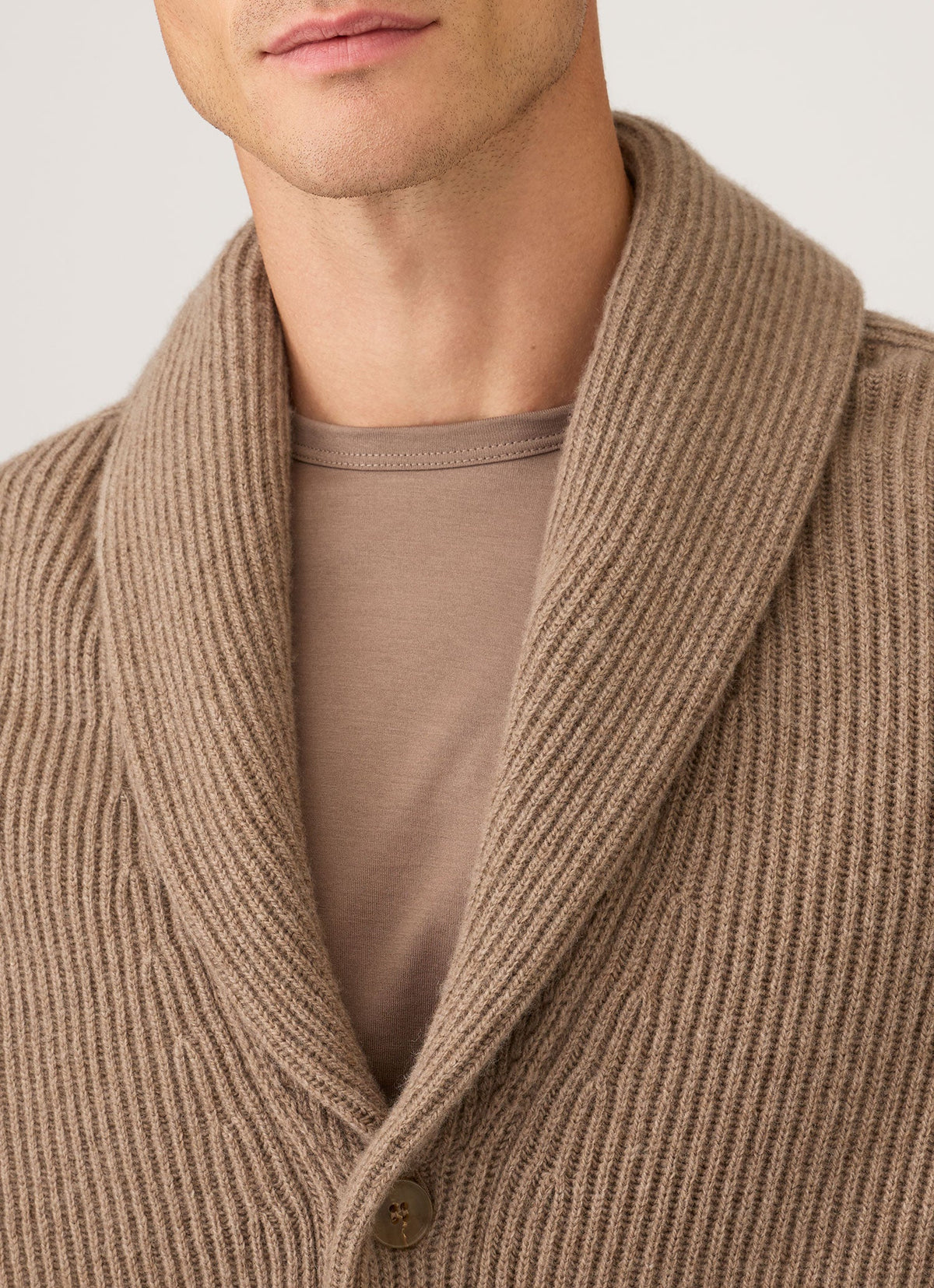 Men's Lambswool Cashmere Shawl Cardigan in Taupe