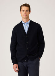 Men's Lambswool Cardigan in Dark Navy Mouline