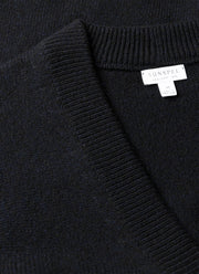 Men's Lambswool Cardigan in Dark Navy Mouline