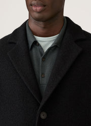 Men's Heavy Boiled Wool Jersey Overcoat in Black