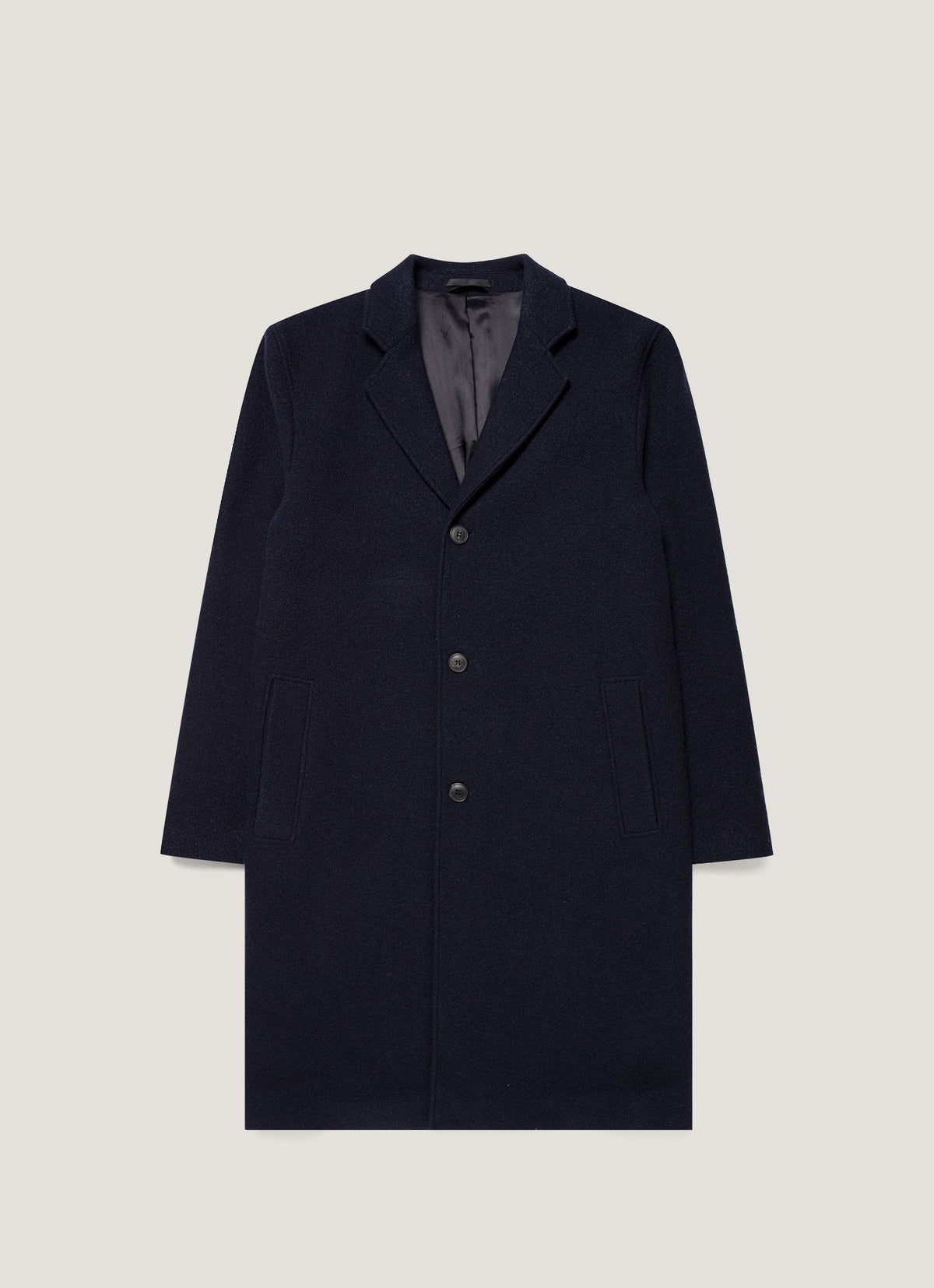 Men's Heavy Boiled Wool Jersey Overcoat in Navy