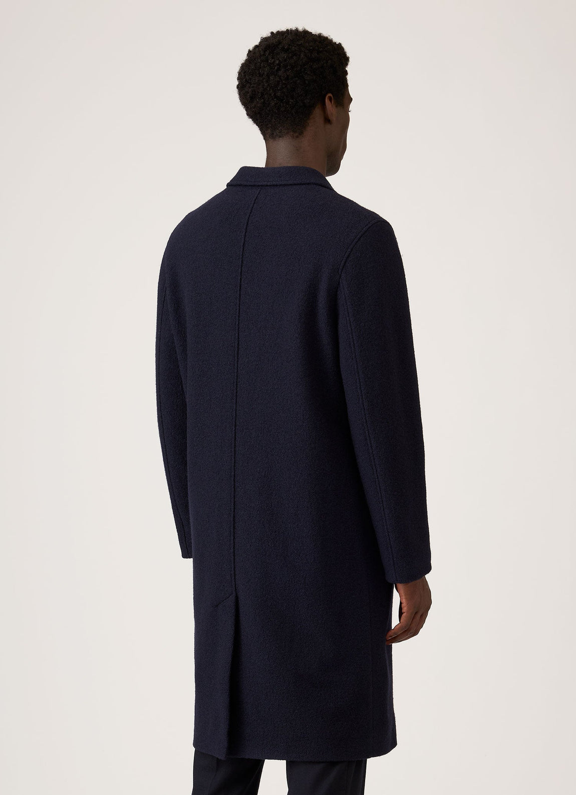 Men's Heavy Boiled Wool Jersey Overcoat in Navy