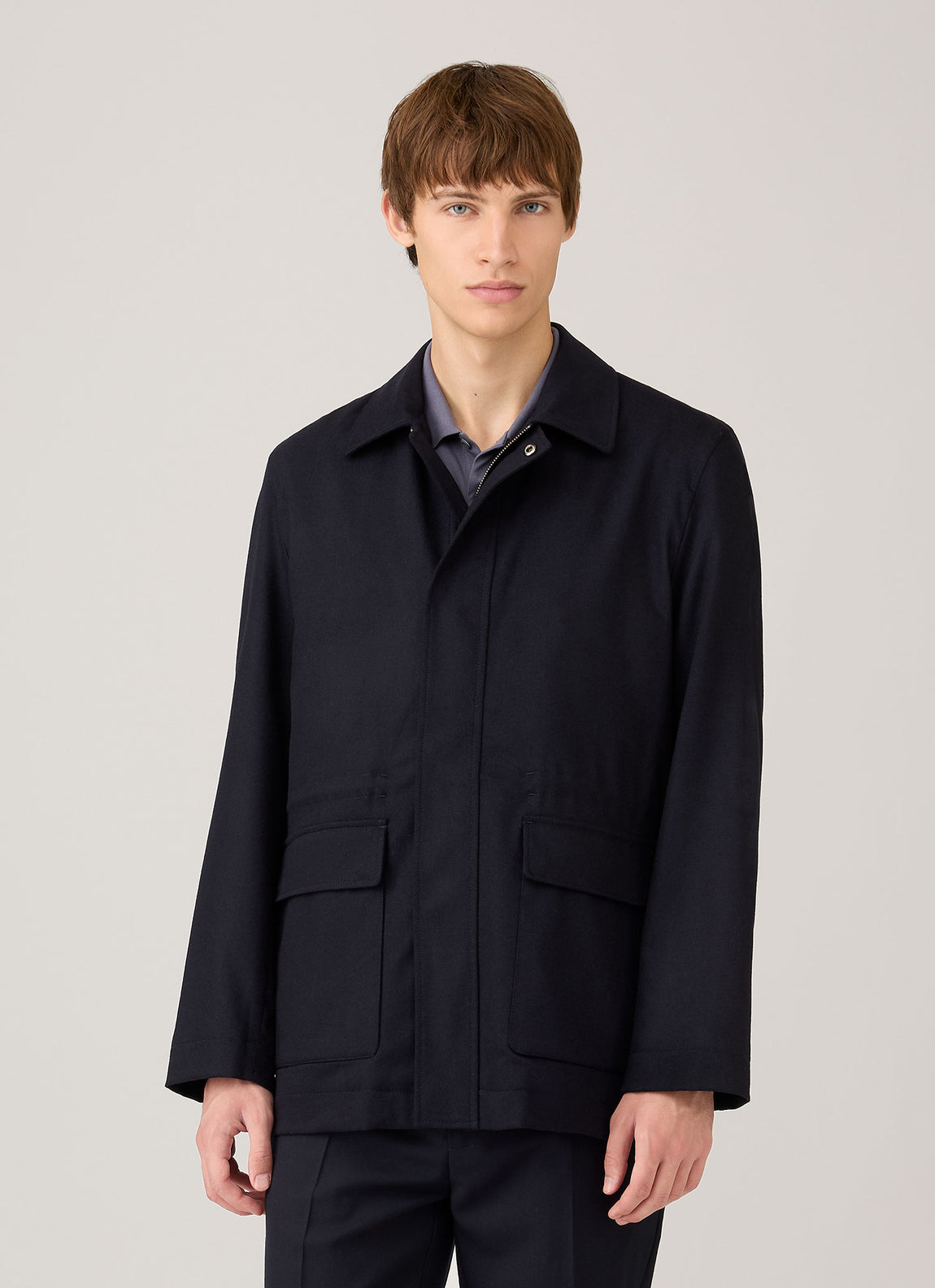 Men's Wool Cashmere Flannel Field Jacket in Navy