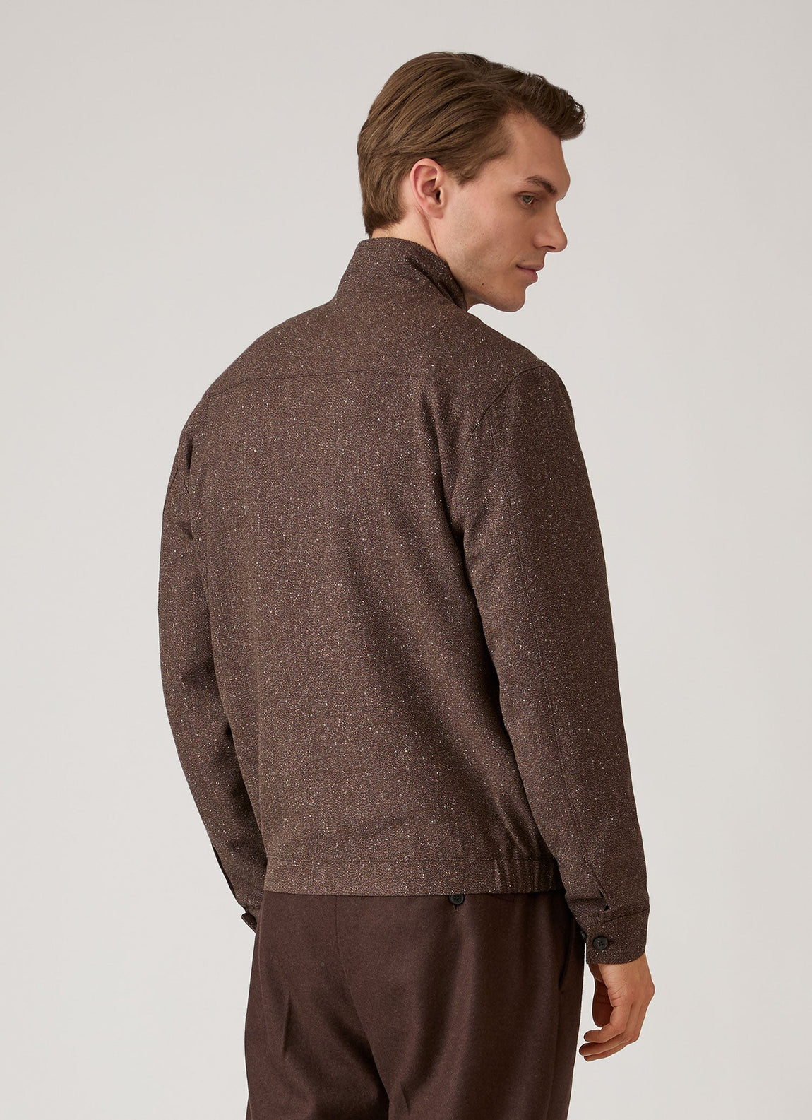 Men's Donegal Tweed Zip Jacket in Dark Brown Melange