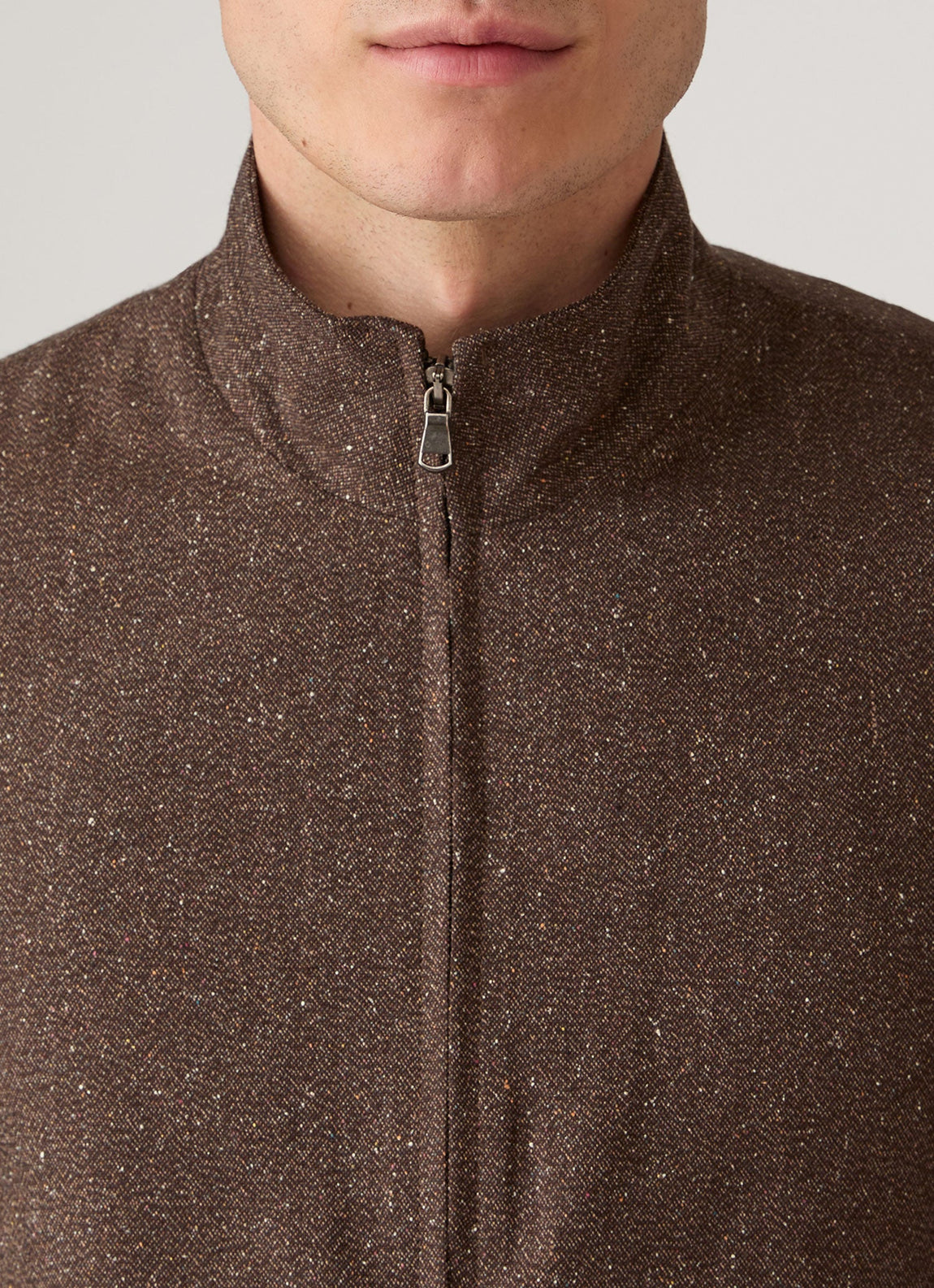 Men's Donegal Tweed Zip Jacket in Dark Brown Melange