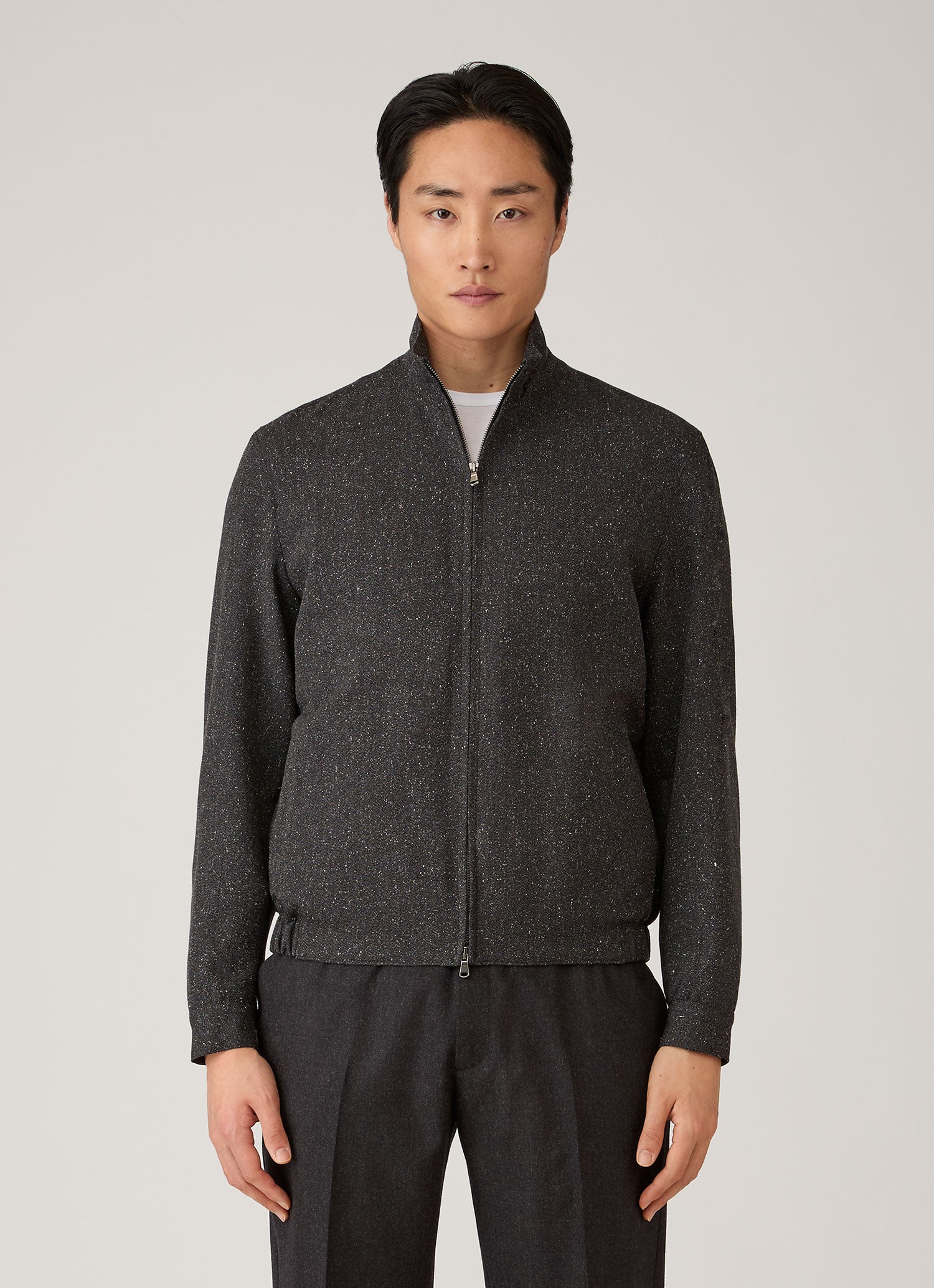 Men's Donegal Tweed Zip Jacket in Anthracite Melange