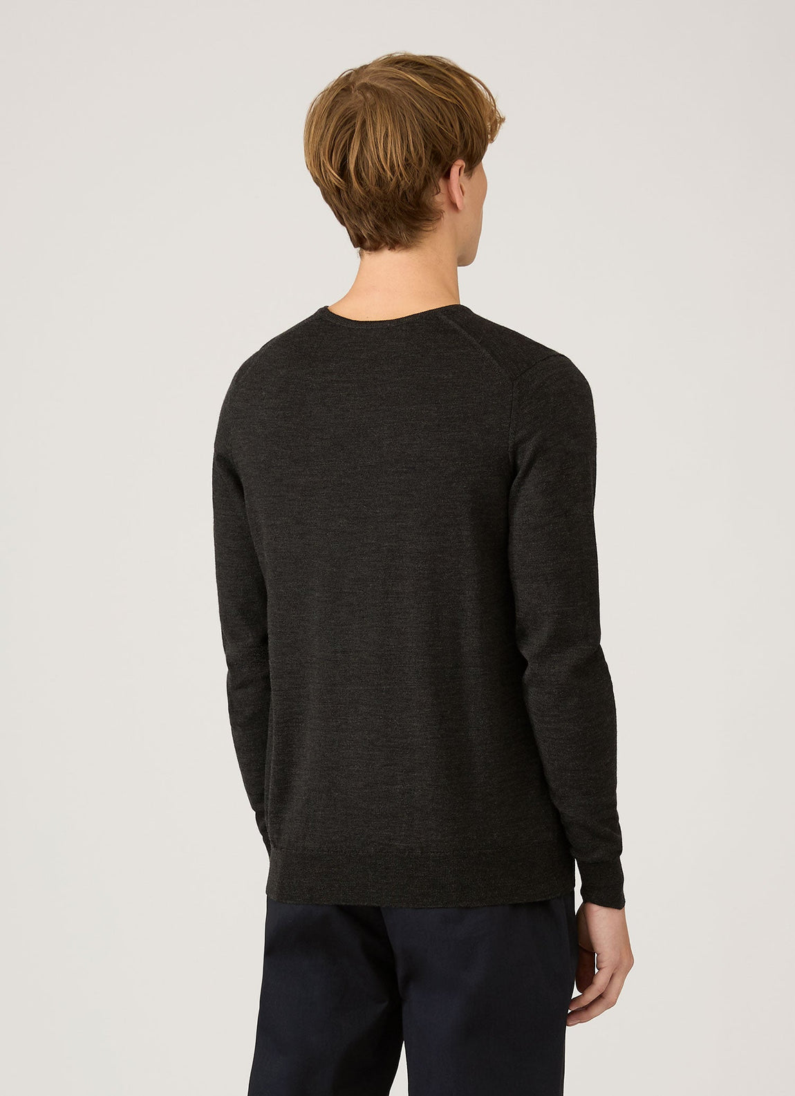 Men's Extra-Fine Merino Jumper in Charcoal Melange