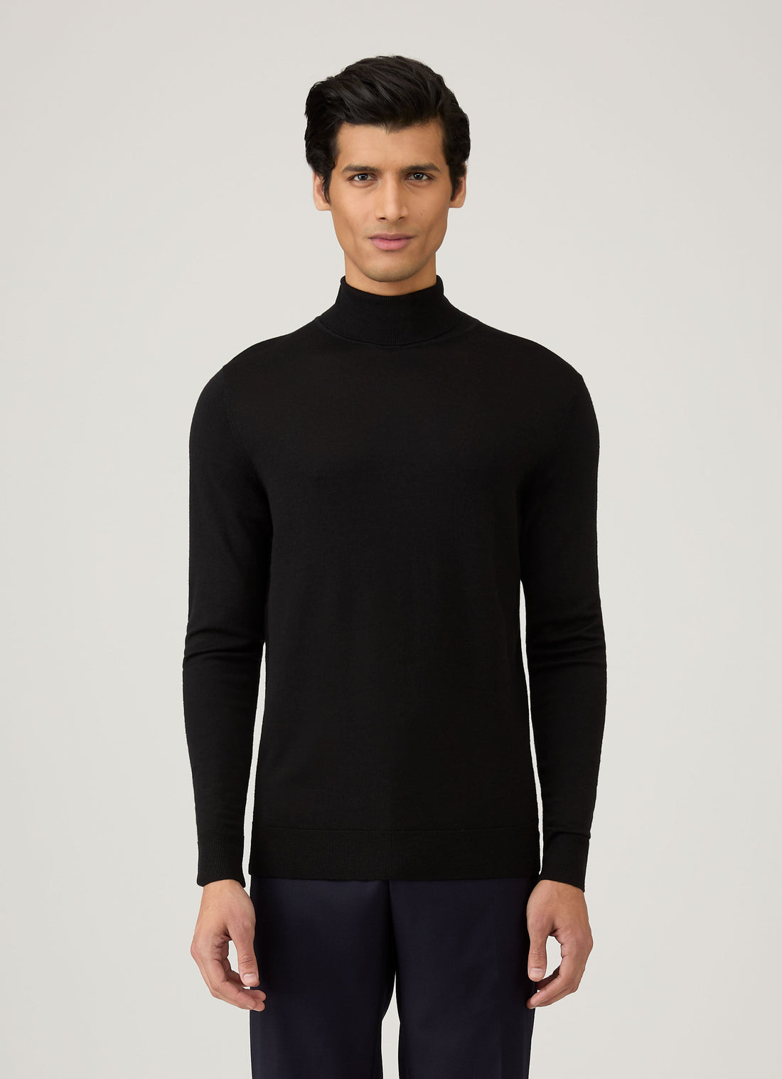 Men's Extra-Fine Merino Roll Neck Jumper in Black