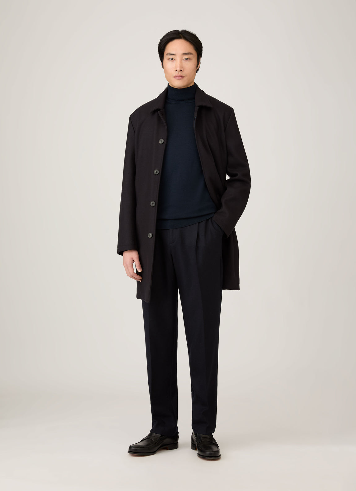 Men's Extra-Fine Merino Roll Neck Jumper in Navy