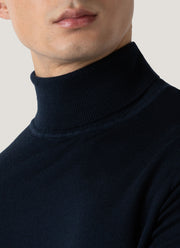 Men's Extra-Fine Merino Roll Neck Jumper in Light Navy