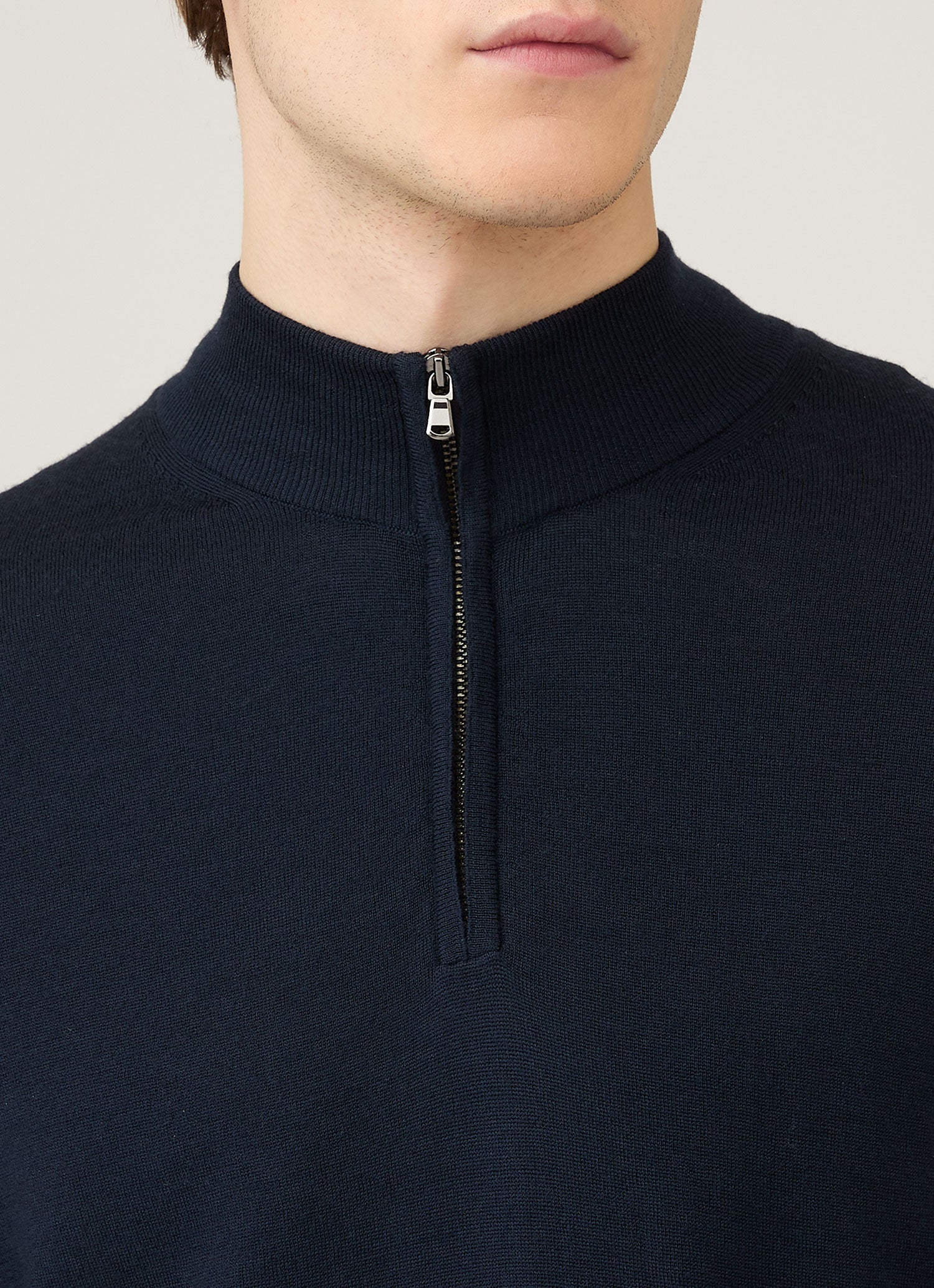 Men's Extra-Fine Merino Half Zip Jumper in Navy