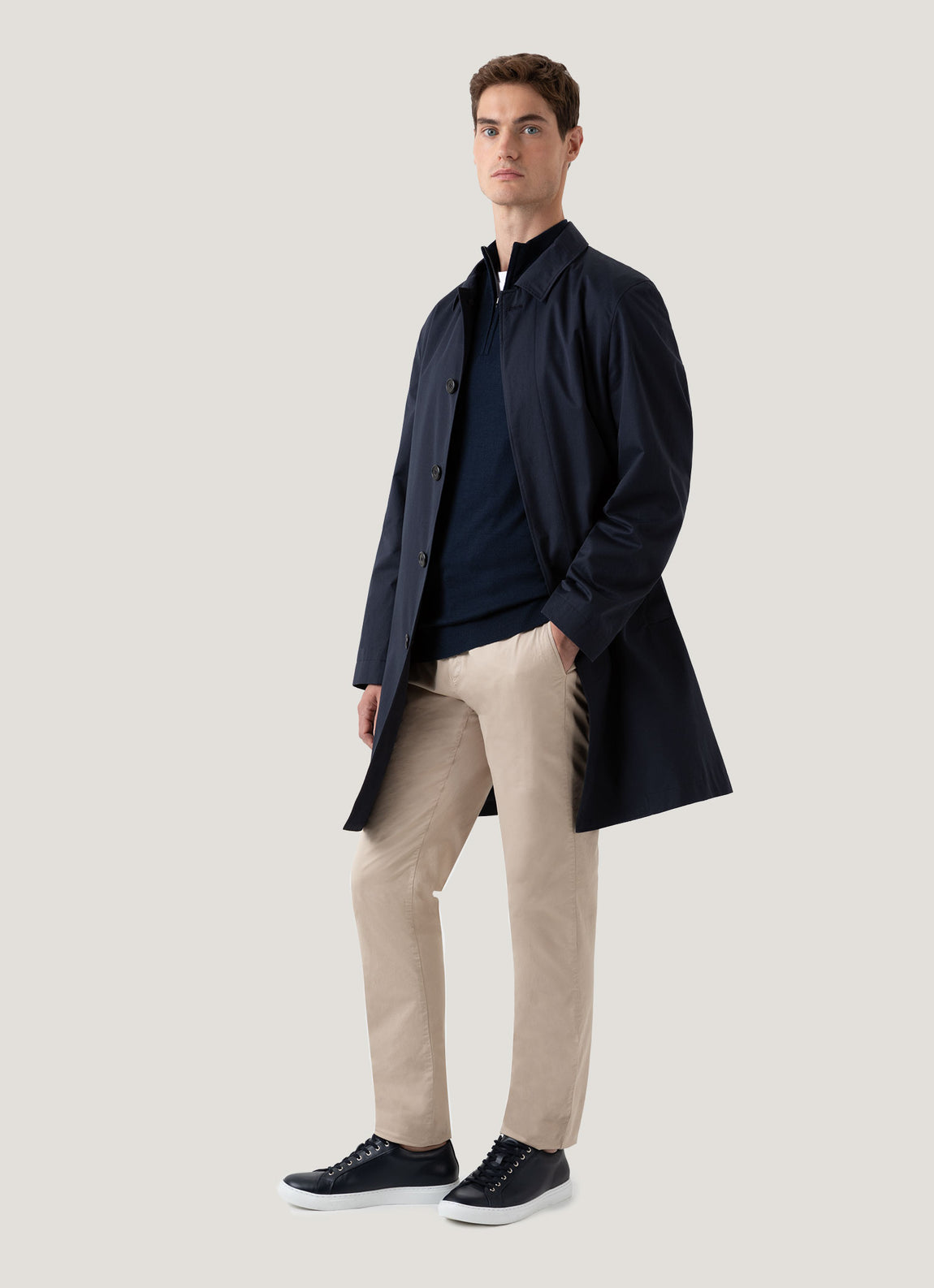Men's Extra-Fine Merino Half Zip Jumper in Light Navy