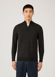 Men's Extra-Fine Merino Half Zip Jumper in Charcoal Melange