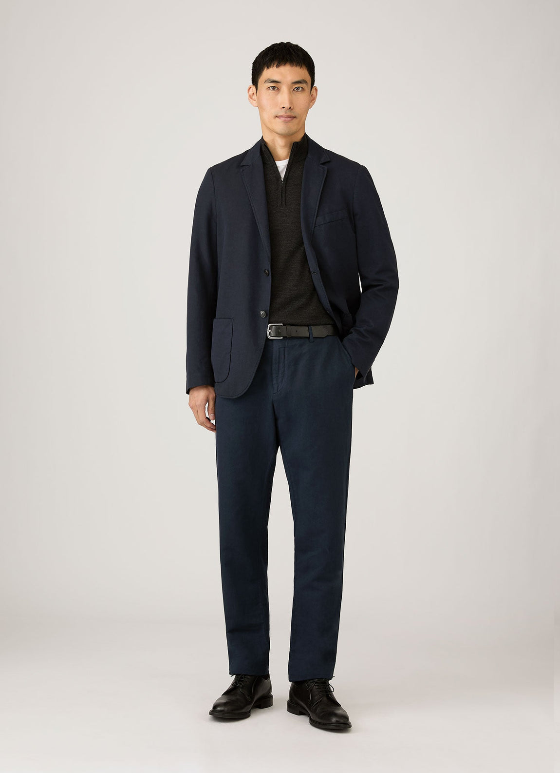 Men's Extra-Fine Merino Half Zip Jumper in Charcoal Melange