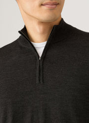 Men's Extra-Fine Merino Half Zip Jumper in Charcoal Melange