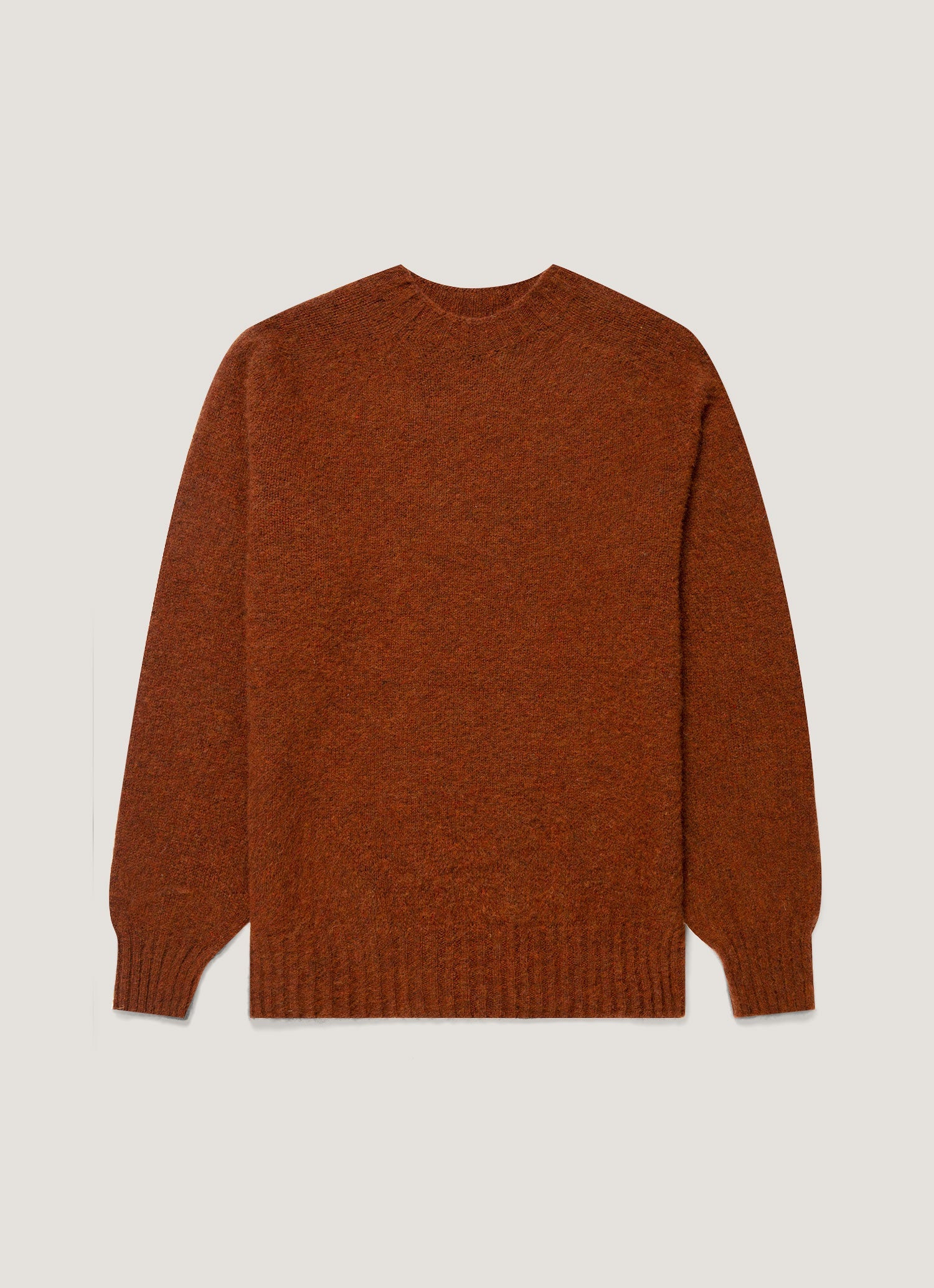 Men's Shetland Crew Neck Jumper in Dark Tobacco