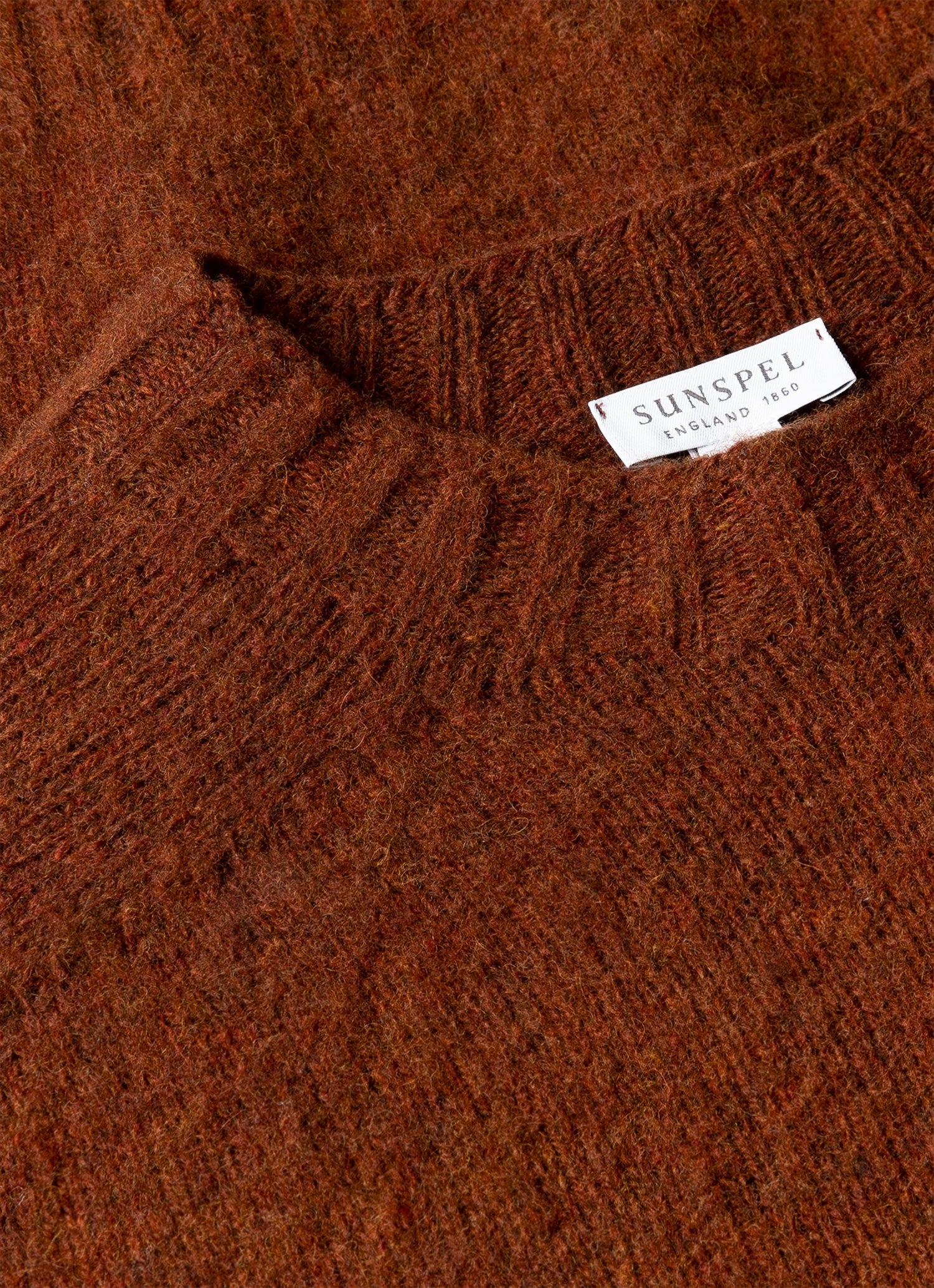 Men's Shetland Crew Neck Jumper in Dark Tobacco