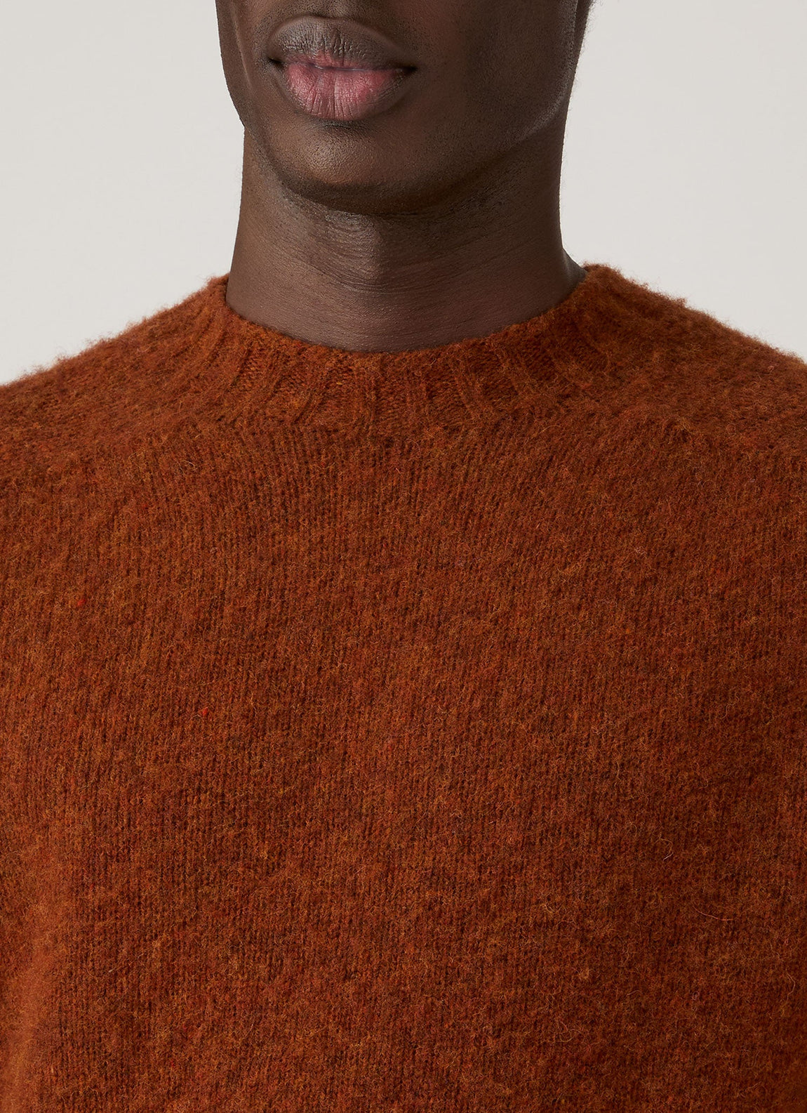 Men's Shetland Crew Neck Jumper in Dark Tobacco