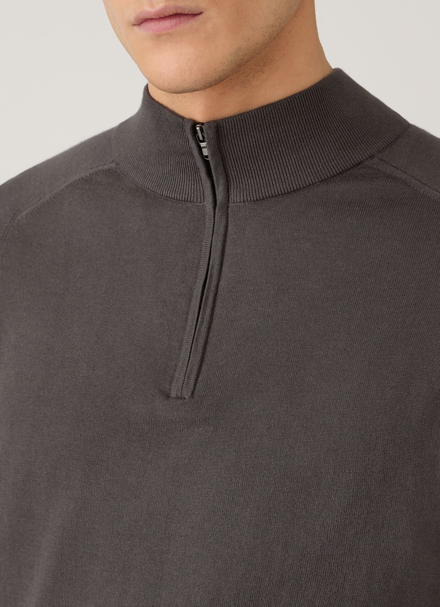 Men's Sea Island Cashmere Half Zip in Anthracite