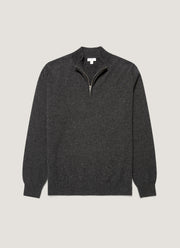 Men's Cashmere Half Zip Jumper in Charcoal Melange