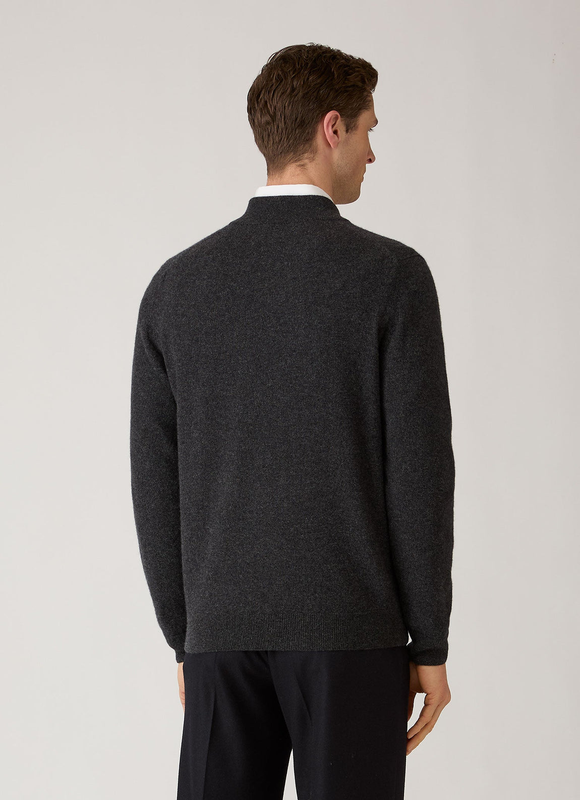 Men's Cashmere Half Zip Jumper in Charcoal Melange