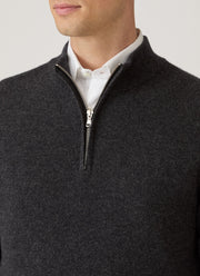 Men's Cashmere Half Zip Jumper in Charcoal Melange