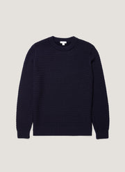 Men's Merino Wool Basketweave Jumper in Navy