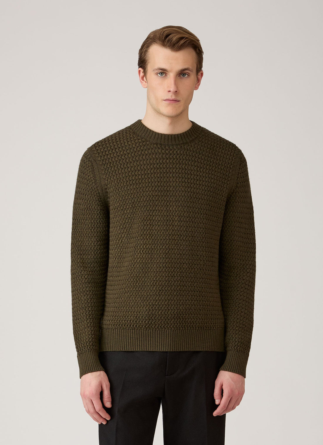 Men's Merino Wool Basketweave Jumper in Loden Green