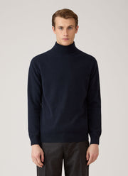 Men's Cashmere Roll Neck Jumper in Navy
