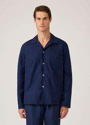 Men's Cotton Poplin Pyjama Shirt in Navy
