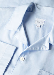Men's Cotton Poplin Pyjama Shirt in Light Blue