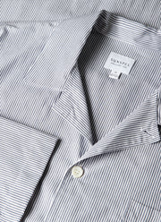 Men's Cotton Poplin Pyjama Shirt in White/Navy/Light Blue