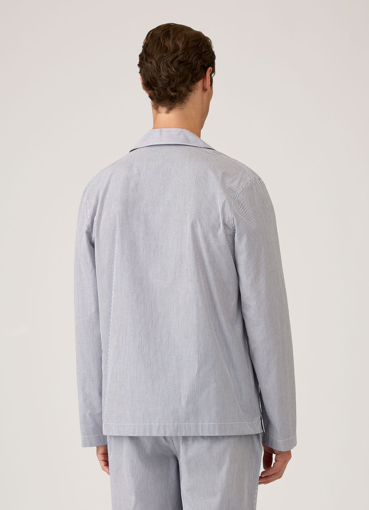 Men's Cotton Poplin Pyjama Shirt in White/Navy/Light Blue