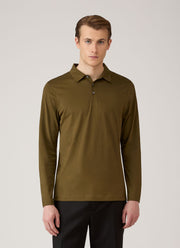 Men's Long Sleeve Classic Jersey Polo Shirt in Loden Green