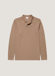 Men's Long Sleeve Piqué Polo Shirt in Taupe