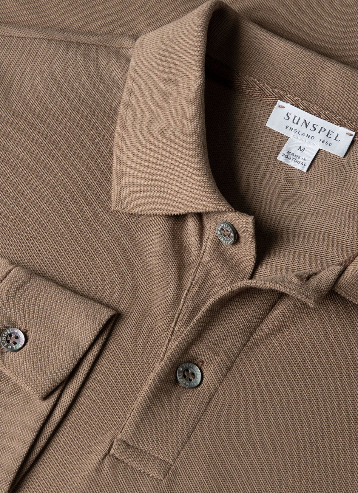 Men's Long Sleeve Piqué Polo Shirt in Taupe