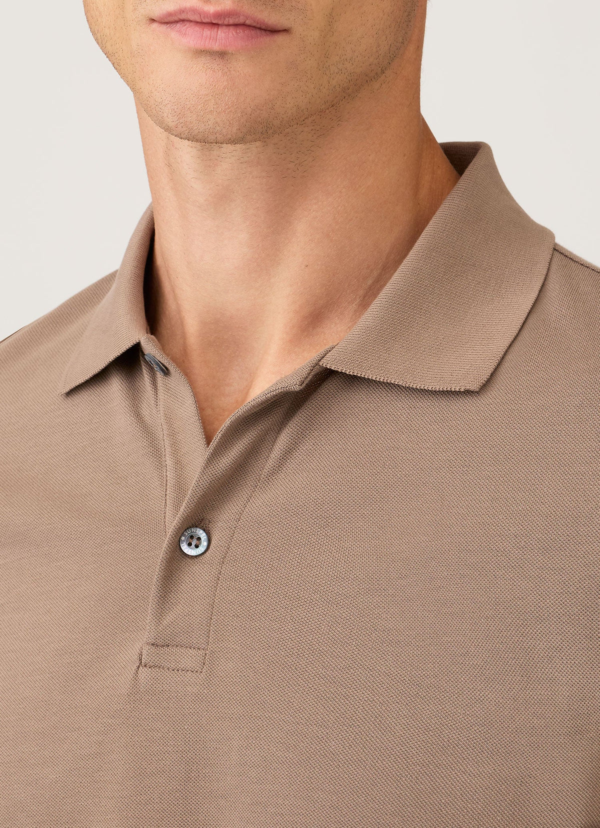 Men's Long Sleeve Piqué Polo Shirt in Taupe
