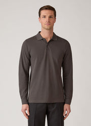 Men's Long Sleeve Piqué Polo Shirt in Anthracite