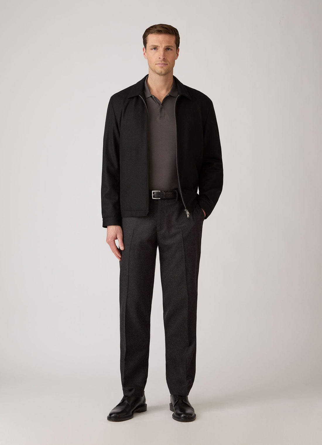 Men's Long Sleeve Piqué Polo Shirt in Anthracite