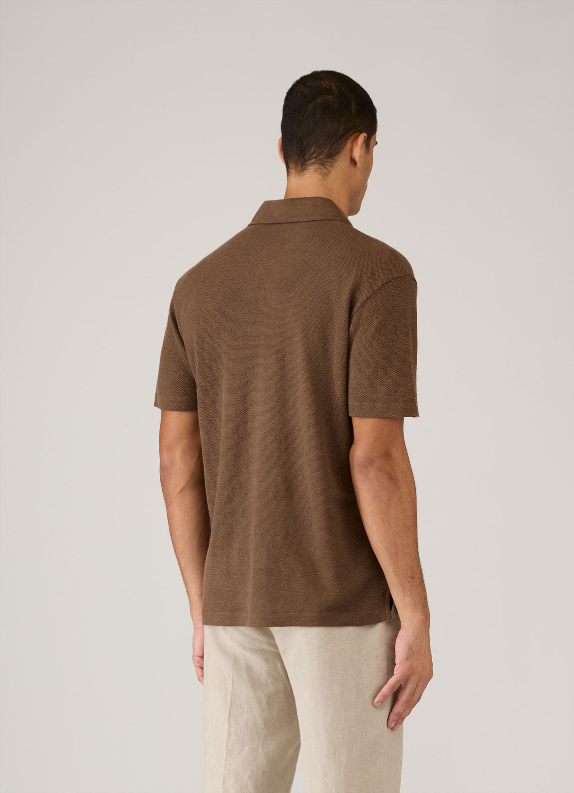 Men's Linen Piqué Polo Shirt in Dark Walnut