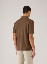 Men's Linen Piqué Polo Shirt in Dark Walnut