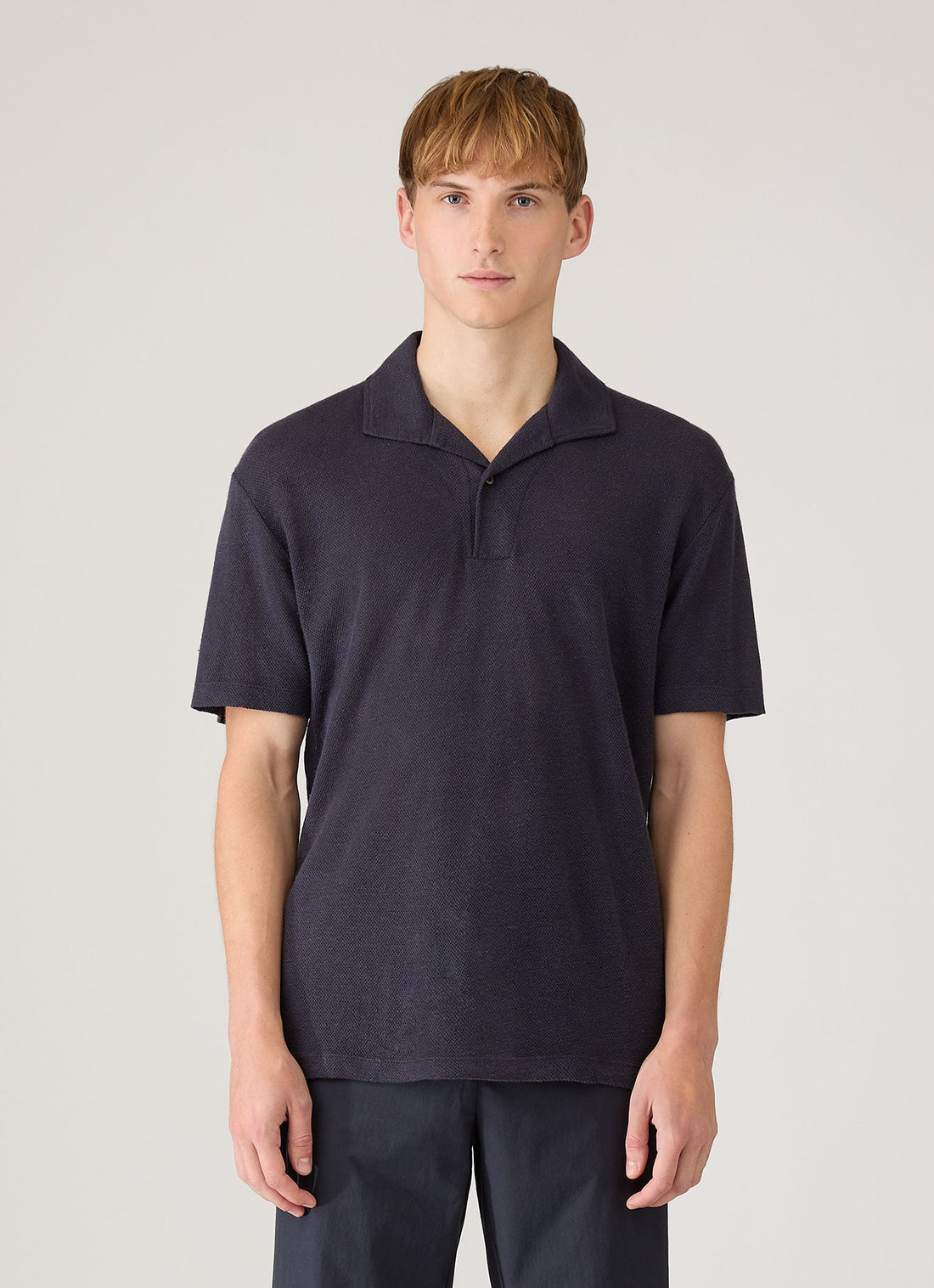 Men's Linen Piqué Polo Shirt in Navy