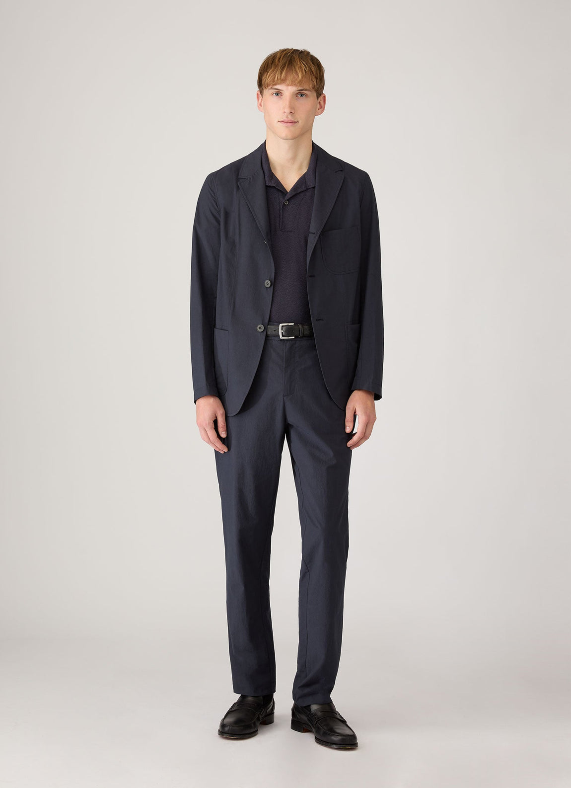 Men's Linen Piqué Polo Shirt in Navy