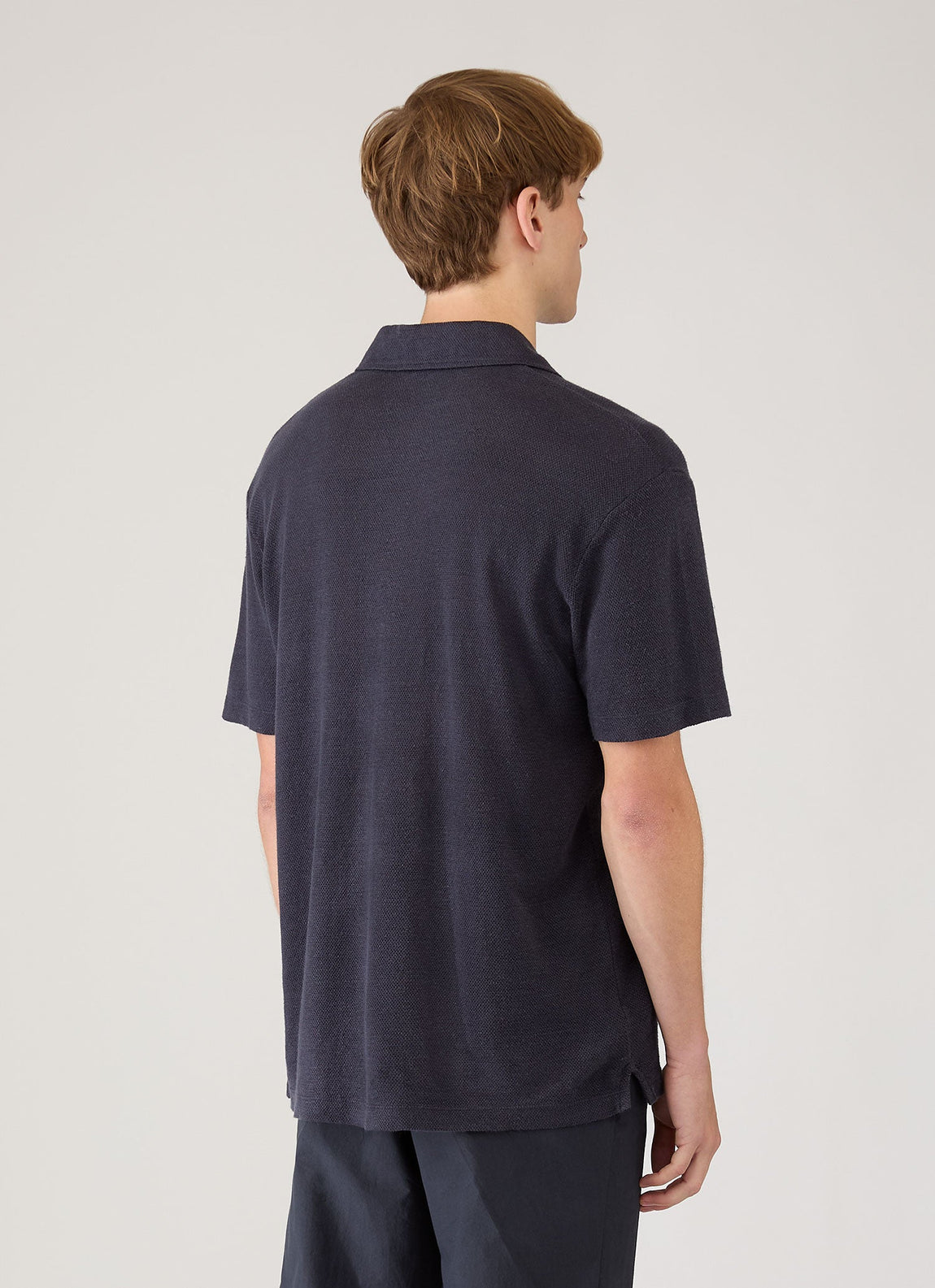 Men's Linen Piqué Polo Shirt in Navy