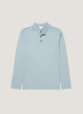 Men's Long Sleeve Sea Island Cotton Knit Polo Shirt in Stone Blue