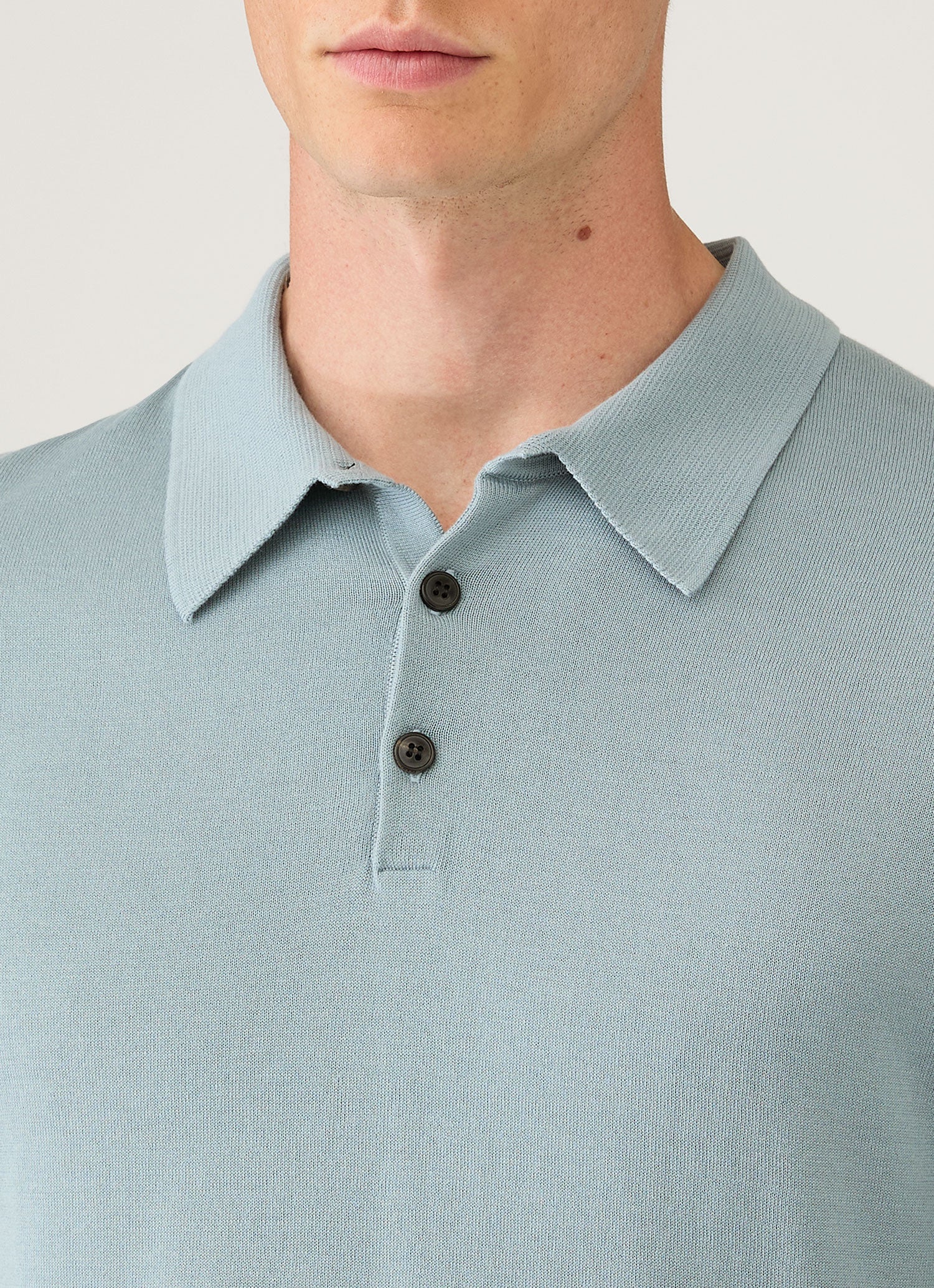 Men's Sea Island Cotton Knit Polo Shirt in Stone Blue