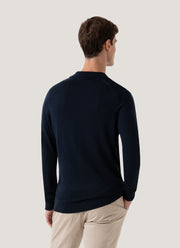 Men's Extra-Fine Merino Knitted Polo Shirt in Light Navy