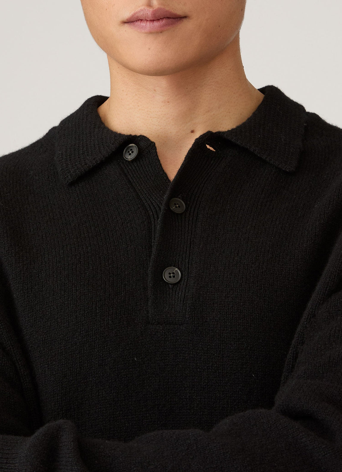 Men's Lambswool Knitted Polo Shirt in Black